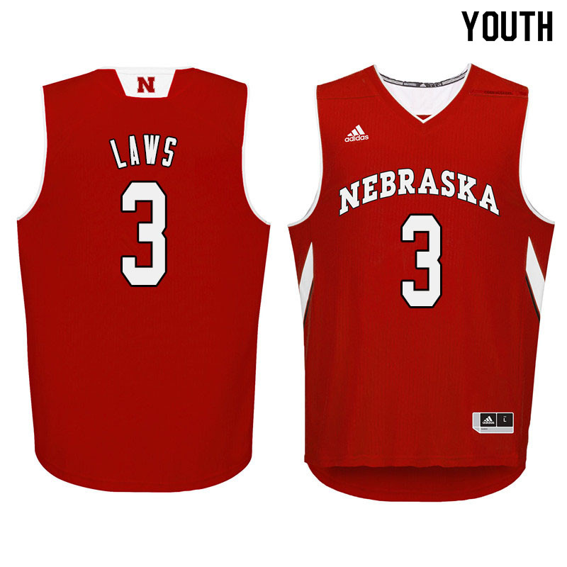Youth Nebraska Cornhuskers #3 Malcolm Laws College Basketball Jersyes Sale-Red